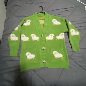 Kawaii green Cardigan with sheep